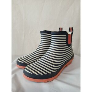 Gardenline Womens Striped Rubber Rain Boots Navy White Coral Pink Size 9 703783